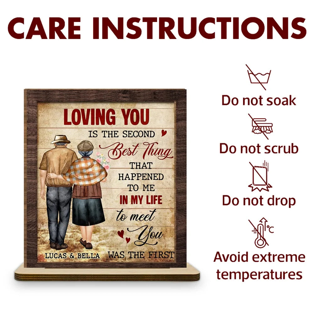 Personalized 2-Layer Wooden Plaque With Vintage Couple Walking Back View Sweet Love Quote, Unique Gift For Wife Or Husband
