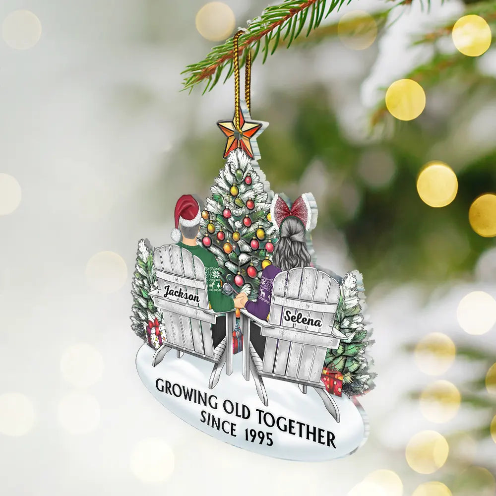Personalized Acrylic Ornament of Couple Holding Hands under Christmas Tree, Timeless Holiday Gift of Love
