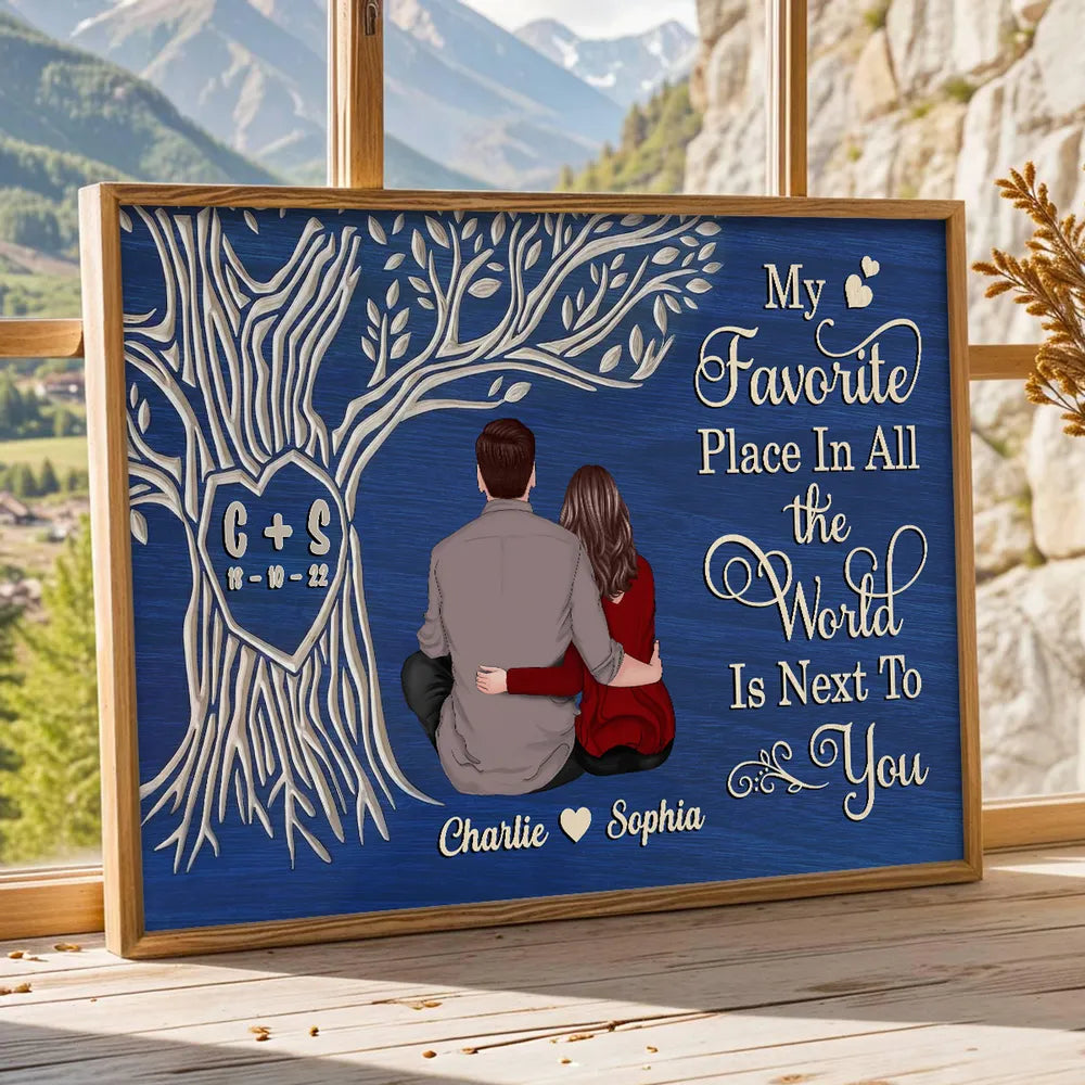 My Favorite Place Is Next To You Poster, Custom Couple Keepsake Wall Art, Cozy Blue Modern Look, Unique Anniversary Gift