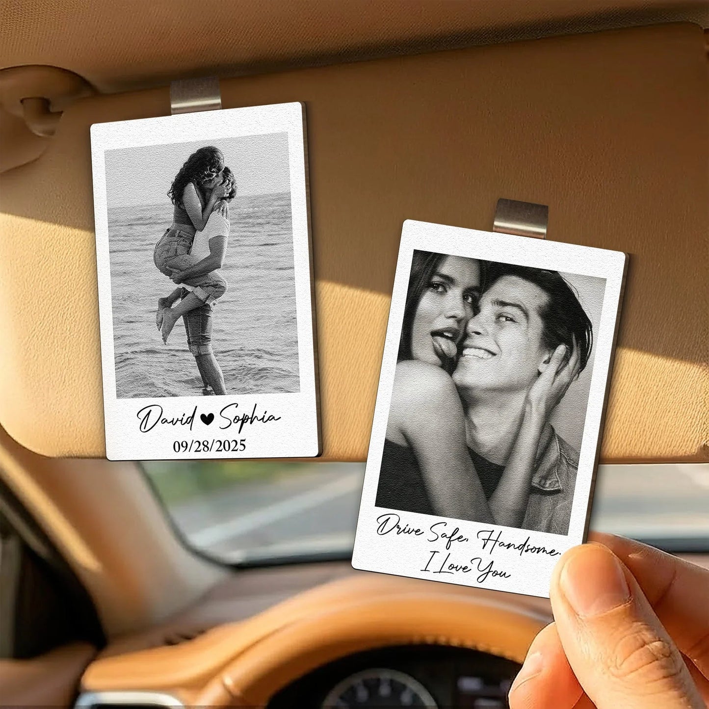 Personalized Wooden Car Visor Clip With Photo, Couple Kiss Design, Sweet Drive Companion, Unique Gift For Boyfriend Girlfriend