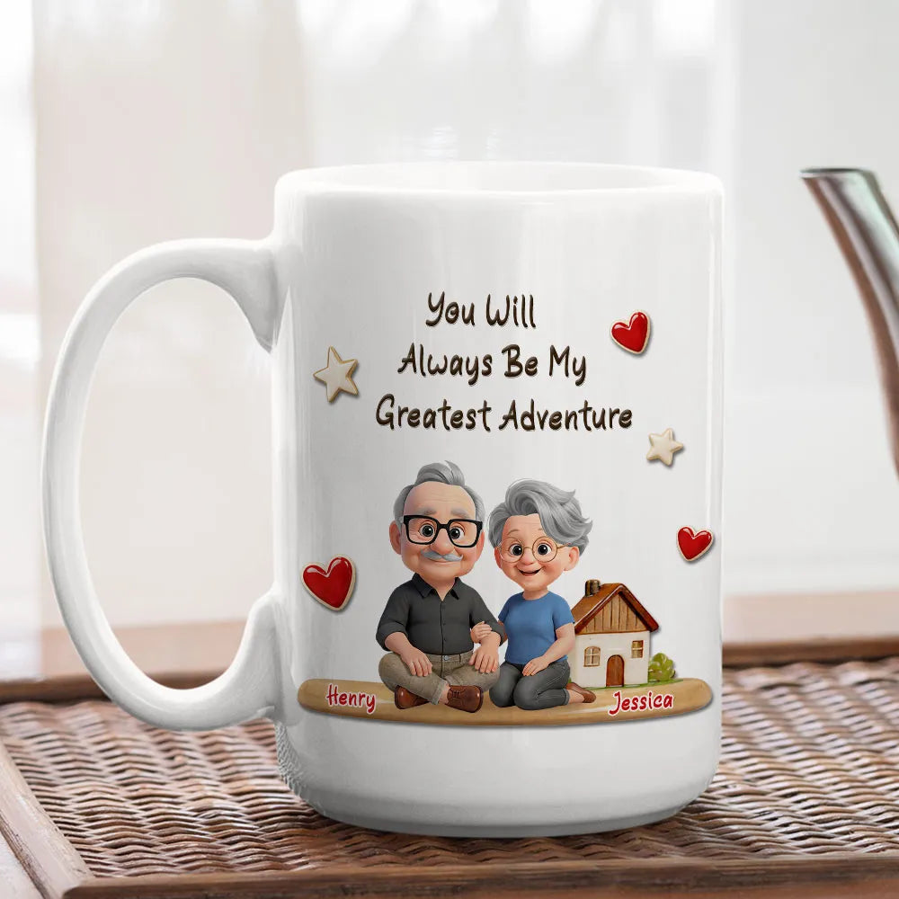 Personalized White Ceramic Mug With 'You Will Always Be My Greatest Adventure' Cute Couple Art Unique Gift for Husband or Wife