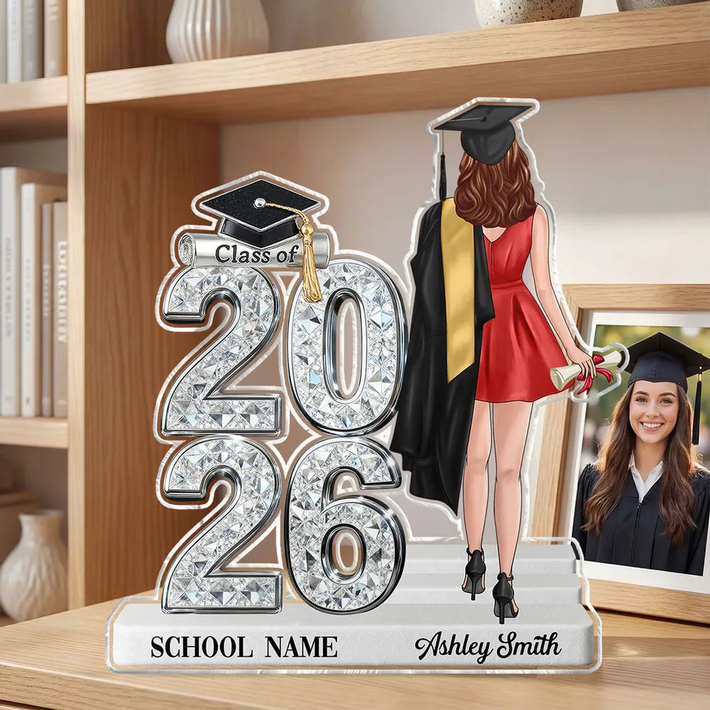 Personalized Shaped Acrylic Block Plaque Graduation Keepsake, Class Of Design With Cap, Unique Gift For Graduate