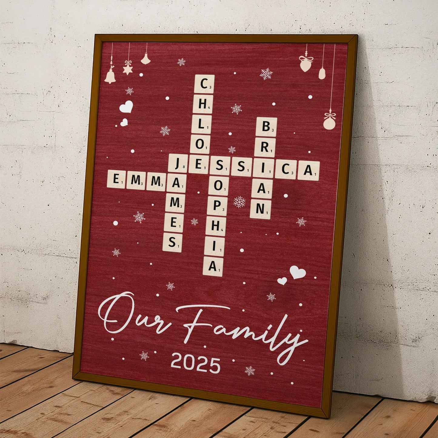 Family Name Crossword Poster | Red Background | Crisp Print & Textured Finish | Perfect Gift for Families