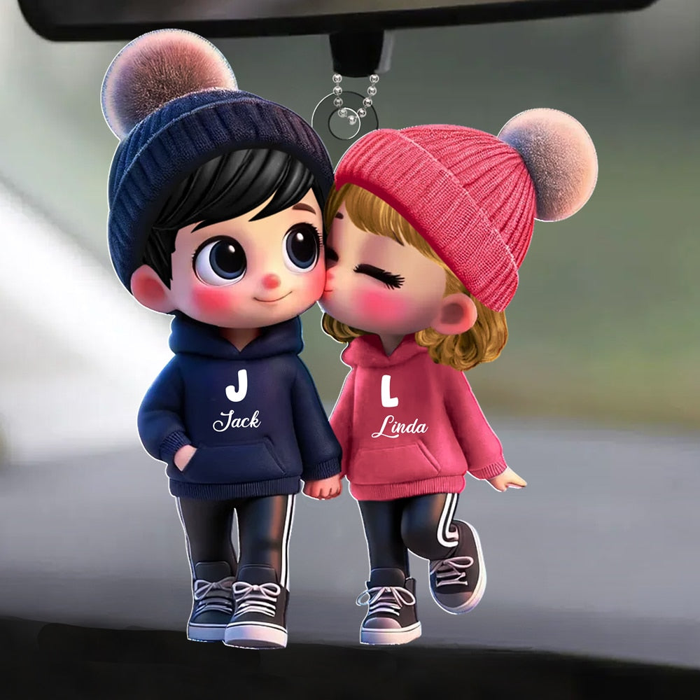 Cute Couple Cartoon Keychain – Capture Your Sweet Moments, Add Custom Names