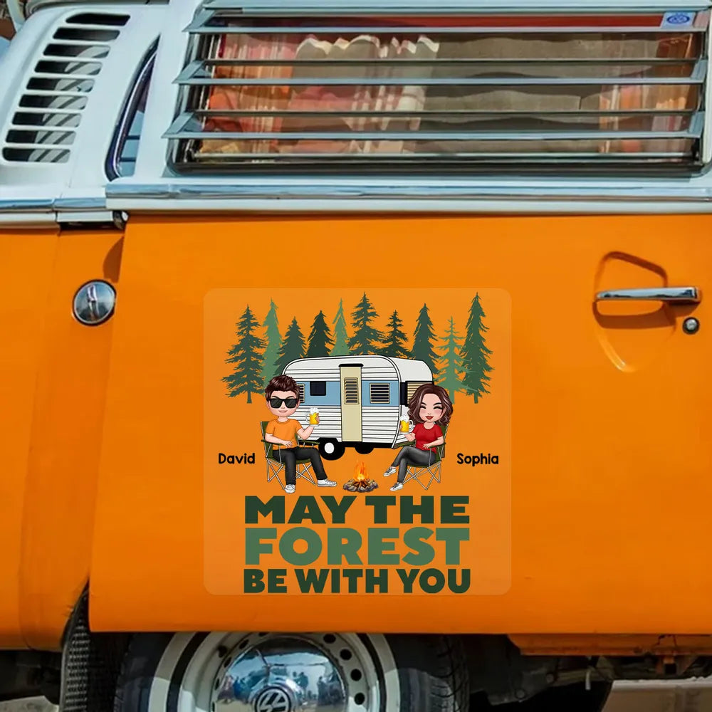 Personalized Camping Couple Sticker Decal for Car or RV Window - May The Forest Be With You Unique Gift