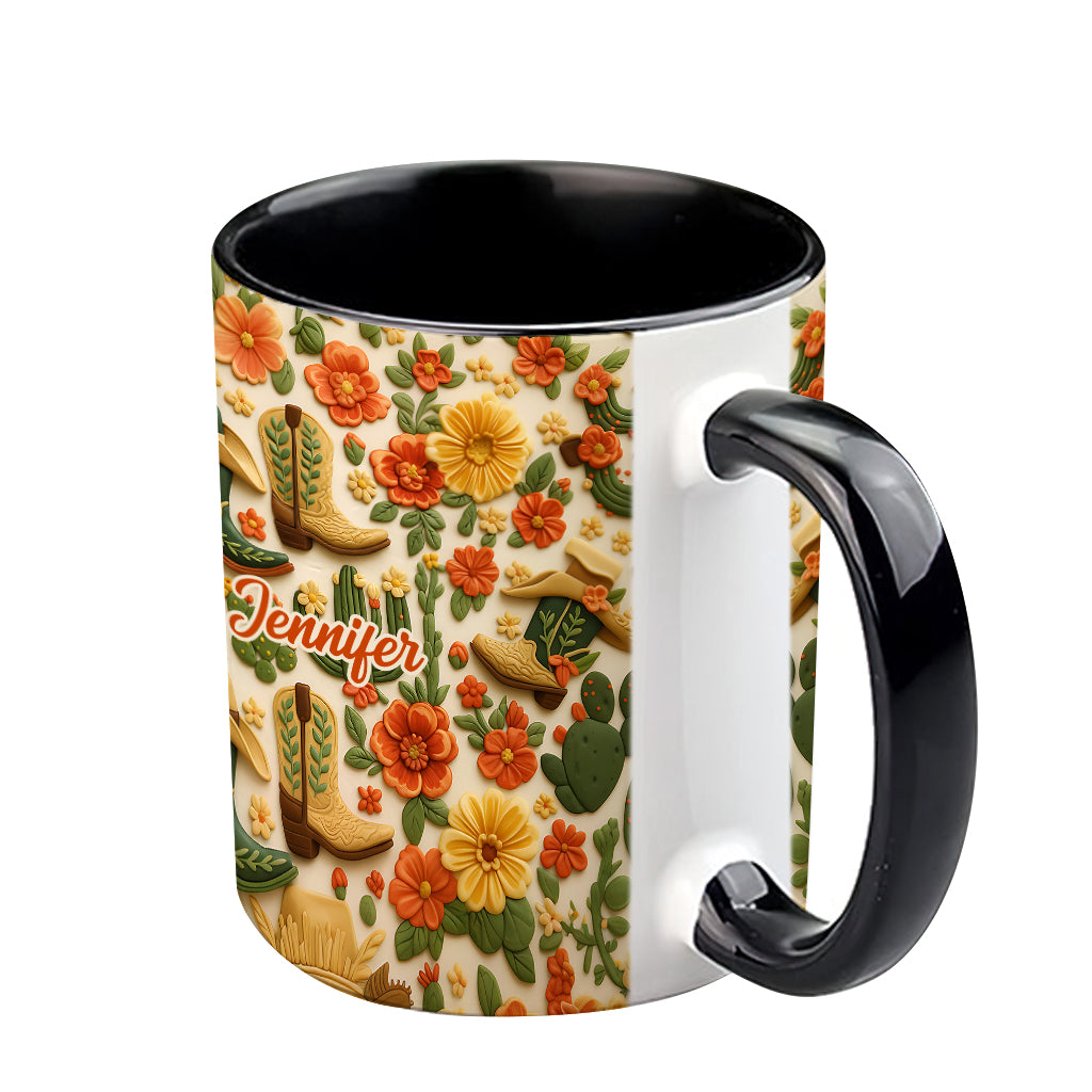 Cowgirl Boots Cactus - Personalized Cowgirl Accent Mug