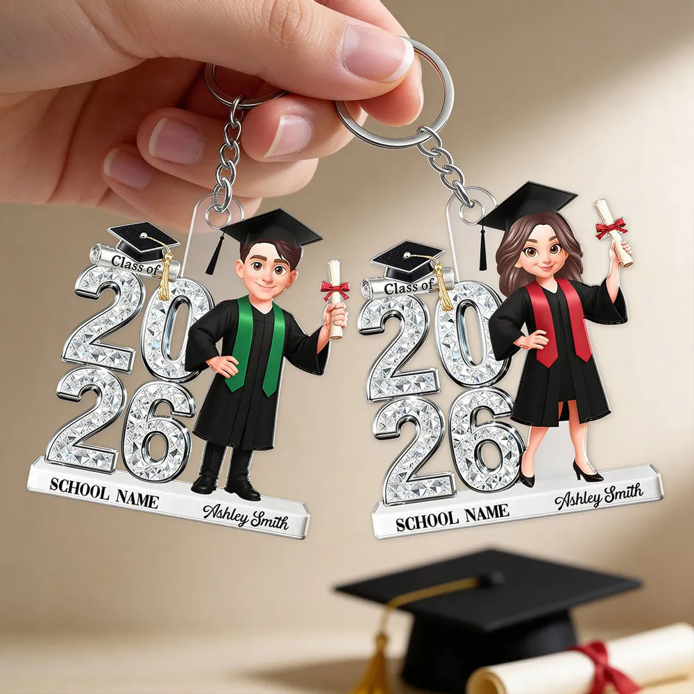 Personalized Graduation Acrylic Keychain Class of 2026 With Cap and Diploma, Unique Gift for Daughter or Son