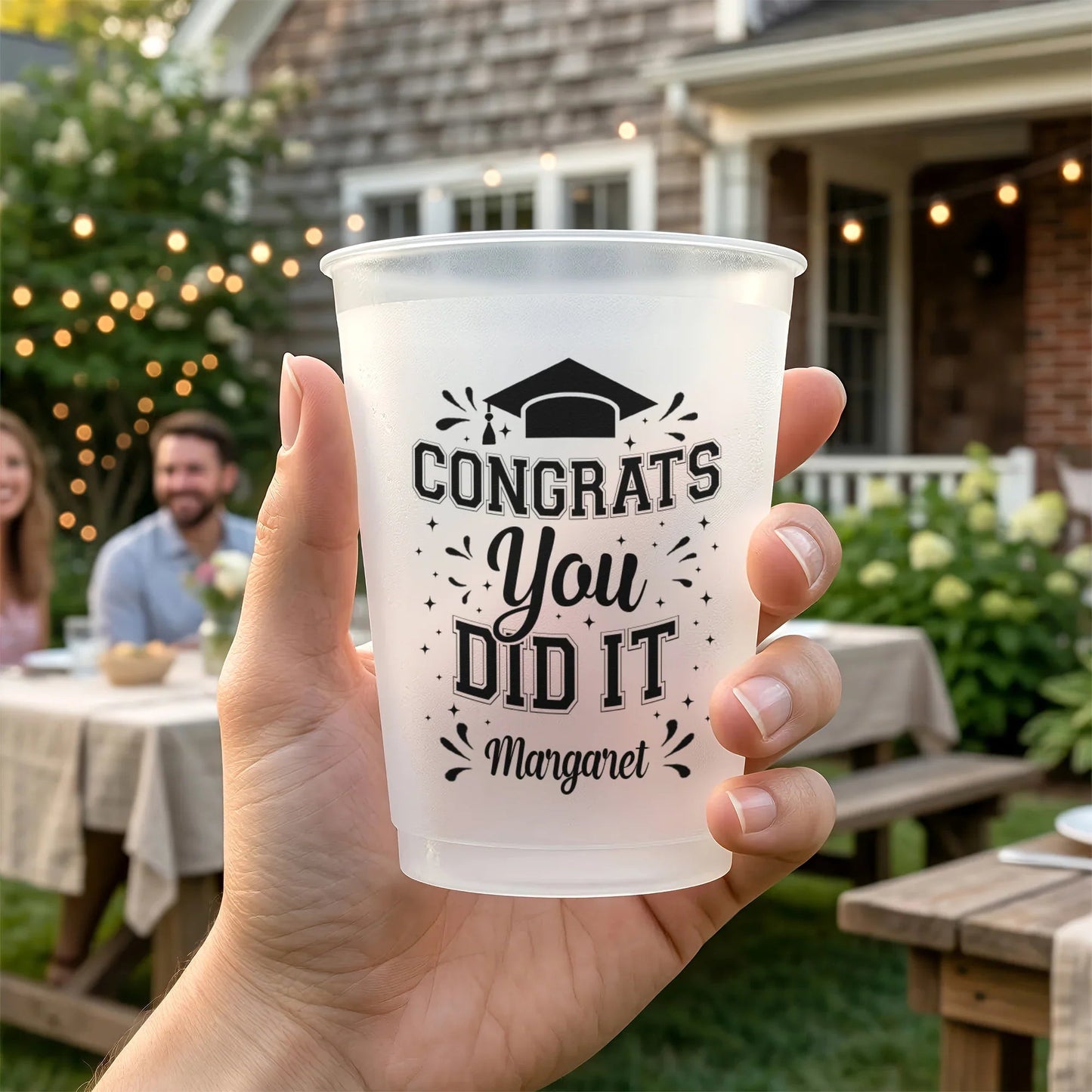 Personalized Frosted Plastic Cup with Graduation Cap Congrats You Did It Design, Unique Graduation Party Gift