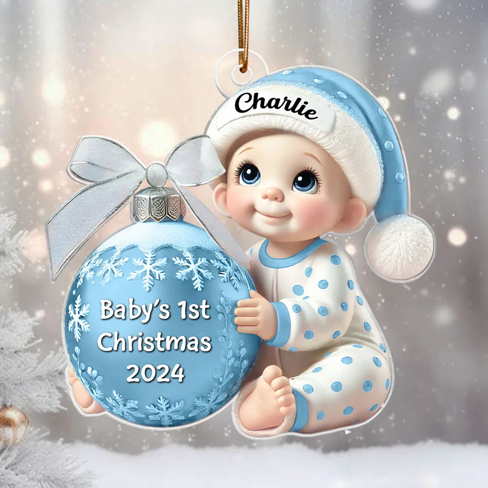 Personalized Baby’s First Christmas Ornament, custom name and year, a special gift for newborns and parents, perfect for celebrating baby’s first holiday