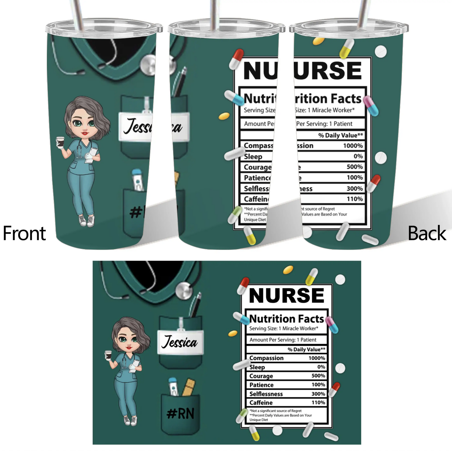 Personalized Nurse Nutrition Facts Cup, Wallet Card, Pillow,Plaque - Perfect Gift for Healthcare Heroes