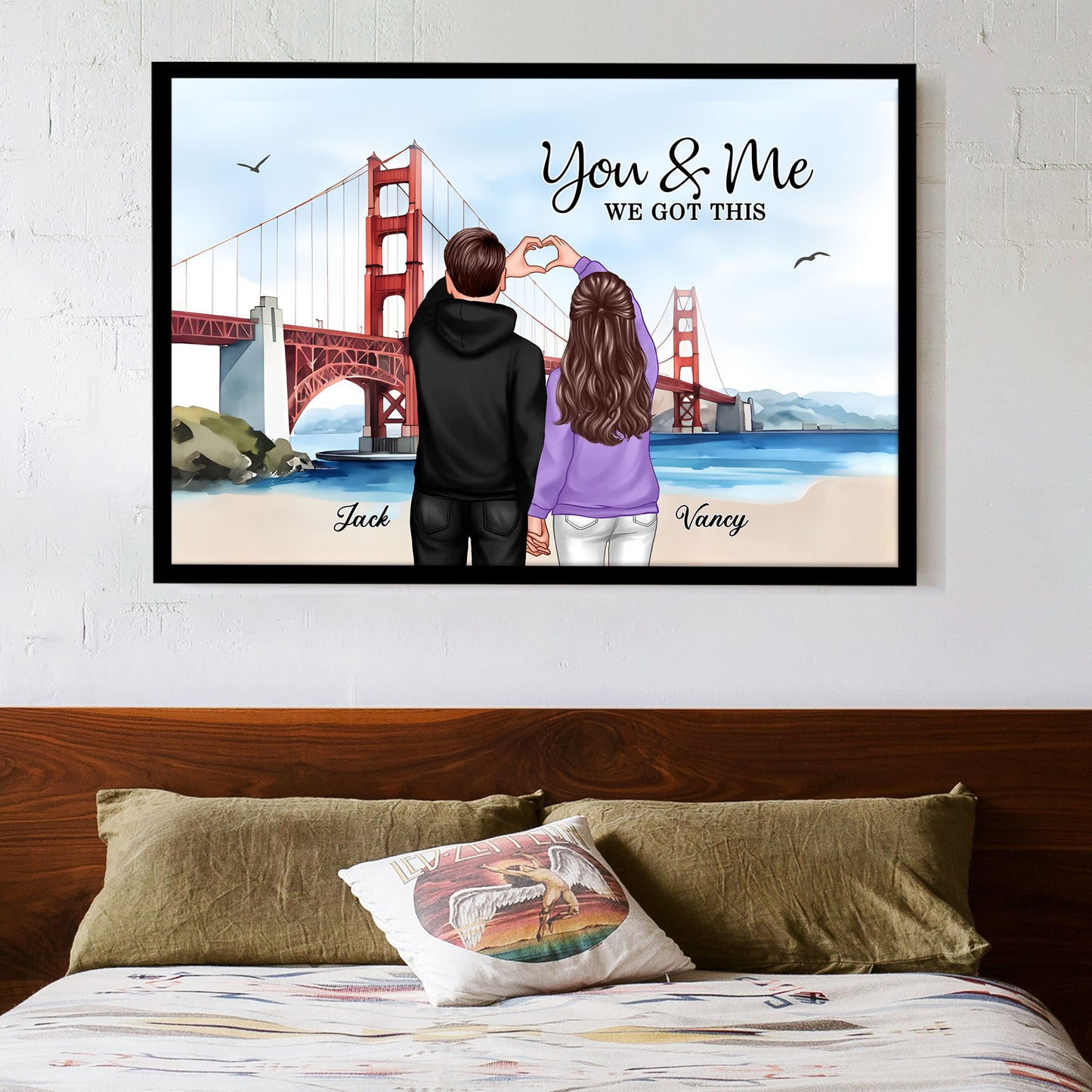 Custom Couple Poster - A Timeless Love Story with Scenic Bridge Backdrop