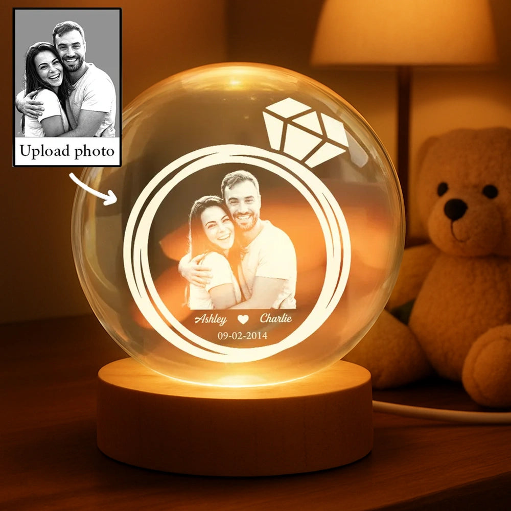 Eternal Love Globe Lamp - Custom Photo Night Light With Couple Hugging - Sweet Anniversary Gift