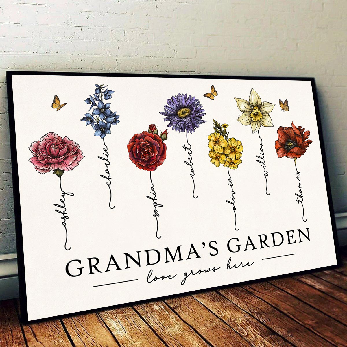 Grandma's Garden – Beautiful Floral Poster with Custom Family Names, Perfect Gift for Grandma