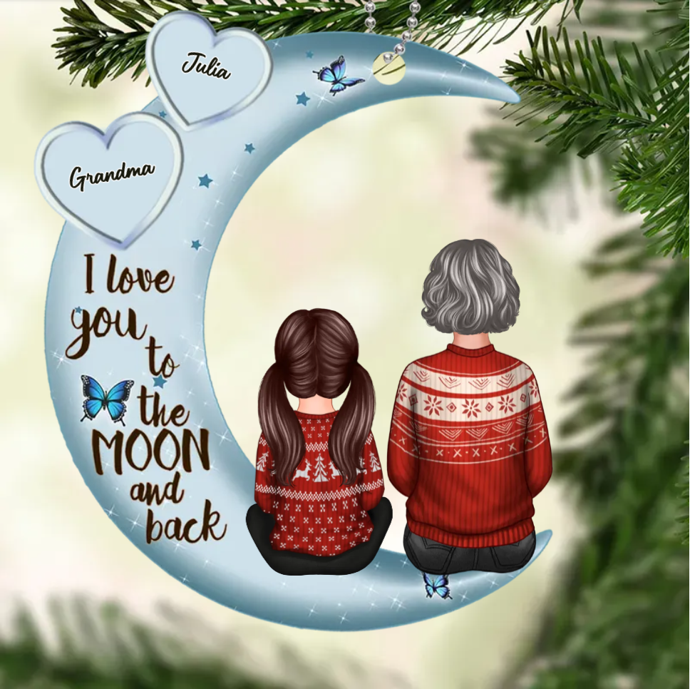 Personalized Family Ornament and Plaque - I Love You to the Moon and Back - Heartwarming Gift for Grandparents and Grandchildren