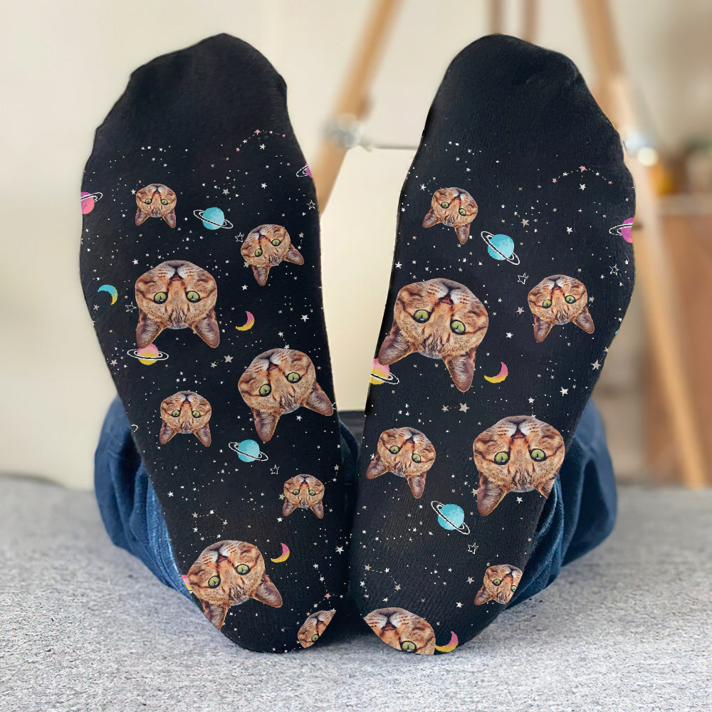 Custom Face Galaxy - Personalized Cat Socks