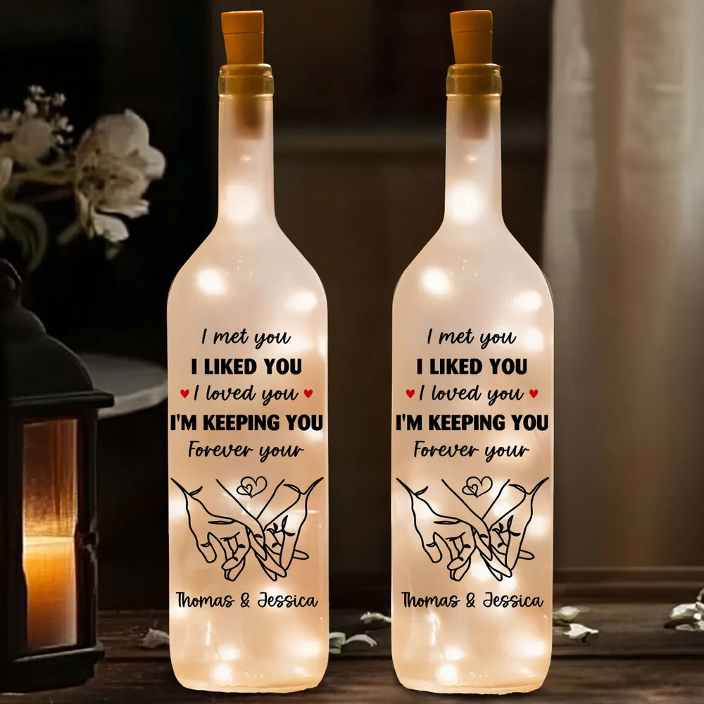 Personalized Bottle Lamp With I Am Keeping You Quote, Warm Glow Bedroom Decor, Unique Romantic Gift for Couples