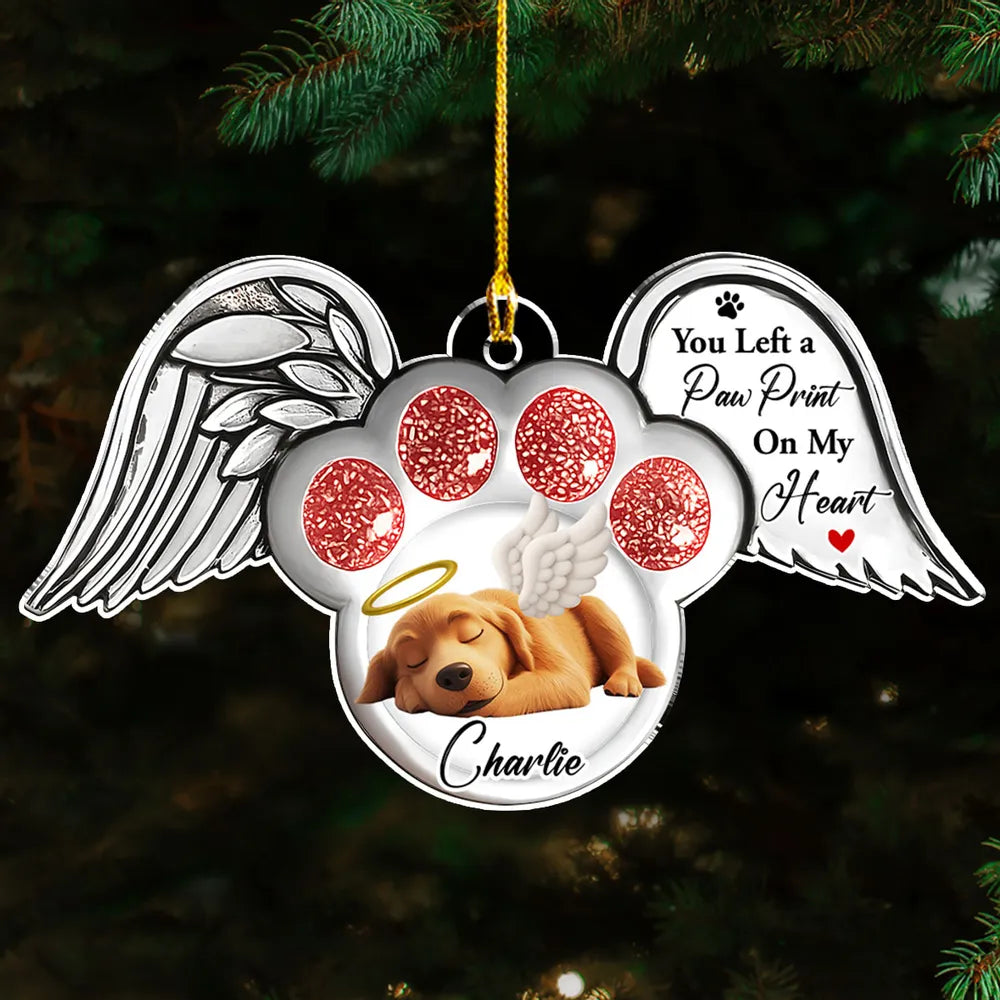 Acrylic Ornament with Angel Wings & Paw Print – Pet Memorial Keepsake for Dog Lovers, heartfelt gift for Christmas and beyond