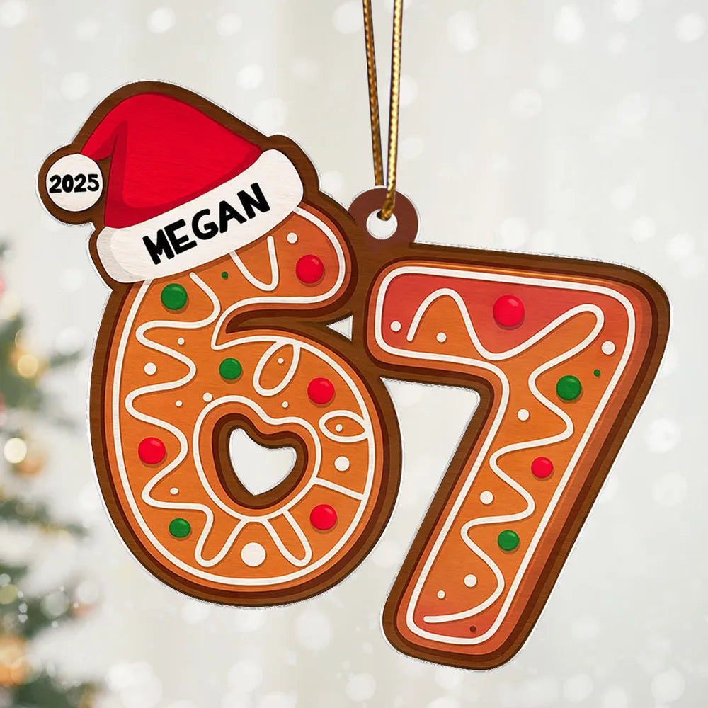 Personalized Acrylic Ornament 67 Gingerbread Design, Teen Slang Christmas Tree Decor, Cute Unique Gift for Grandkids