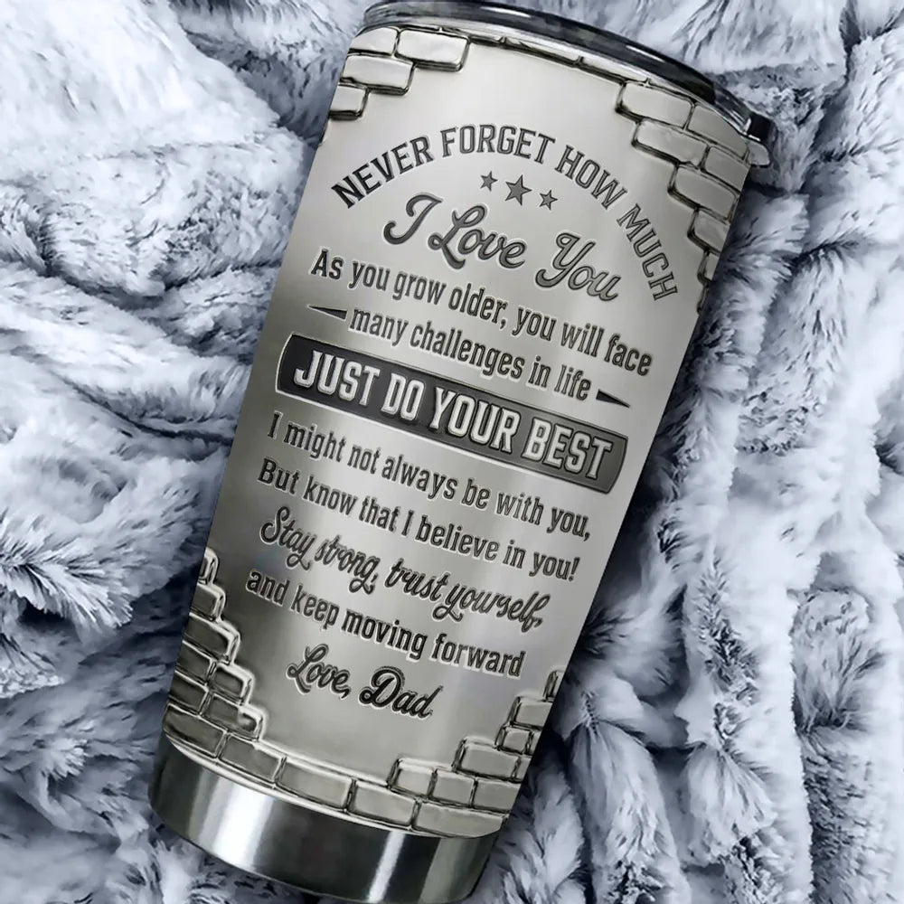 To My Son Encouragement Message Insulated Travel Tumbler, Personalized Gift for Daily Coffee and On-the-Go Pride