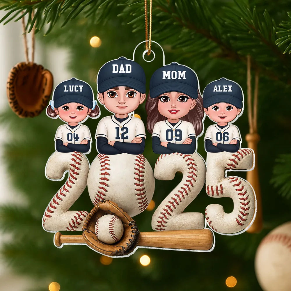 Personalized Baseball Family Acrylic Ornament for Christmas Tree, Heartwarming Decor, Unique Gift for Parents and Kids