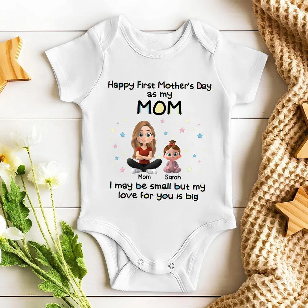 Personalized Short Sleeve Baby Onesie First Mother's Day Mom & Baby Cartoon Gift - Unique Photo Ready Keepsake
