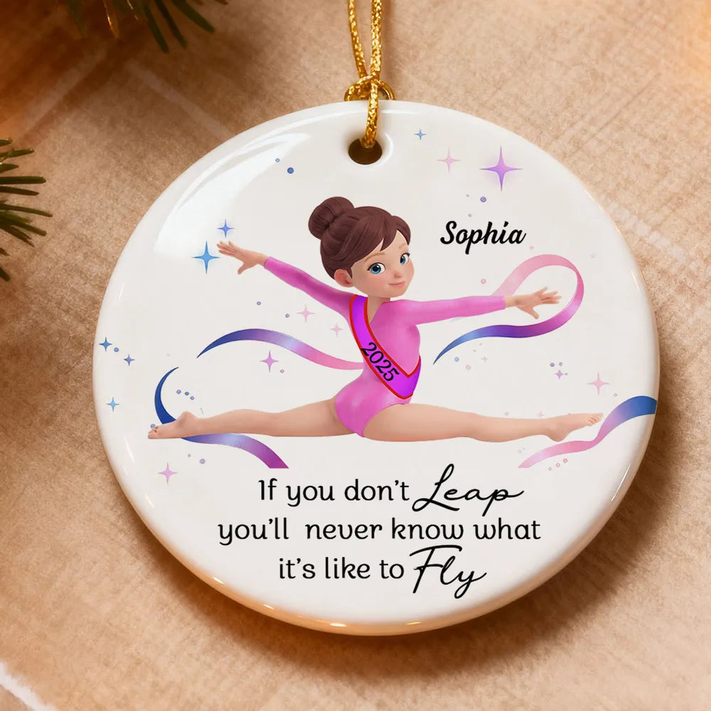 Ceramic Ornament with Inspirational Gymnast Quote - Sweet Holiday Keepsake and Creative Gift for a Young Gymnast