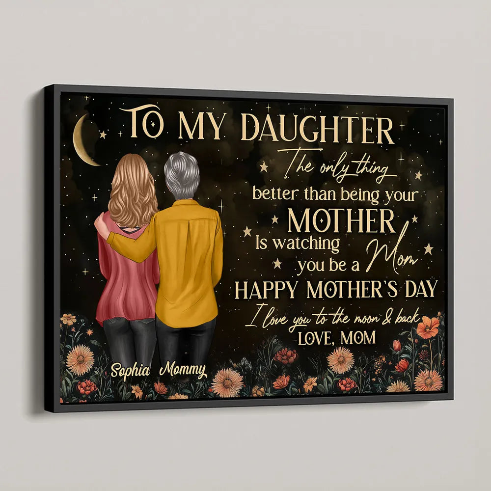 Vintage Floral Moon To My Daughter From Mom Happy Mother's Day Personalized Poster, Keychain, Plaque, Pillow, Ornament & More, Heartfelt Mother's Day Gift for Daughter