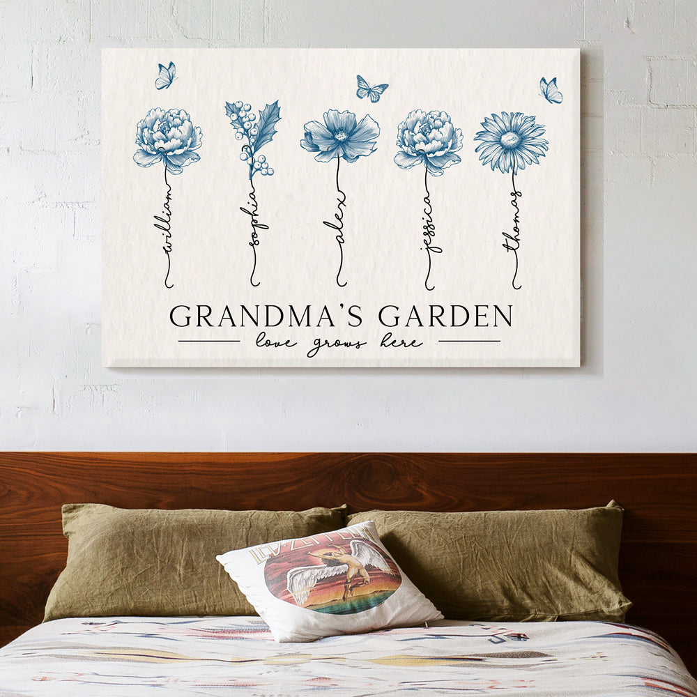 Personalized Grandma’s Garden Poster – Birth Month Flower Art with Grandkids' Names, Perfect  Gift for Mother or Grandma