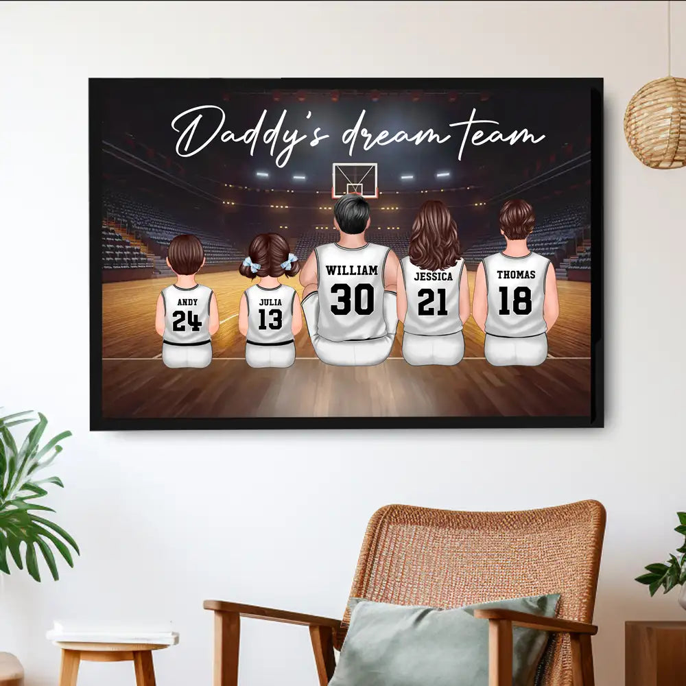 “Daddy’s Dream Team” Personalized Basketball Poster / Canvas – Heartfelt Father’s Day Gift for Dad