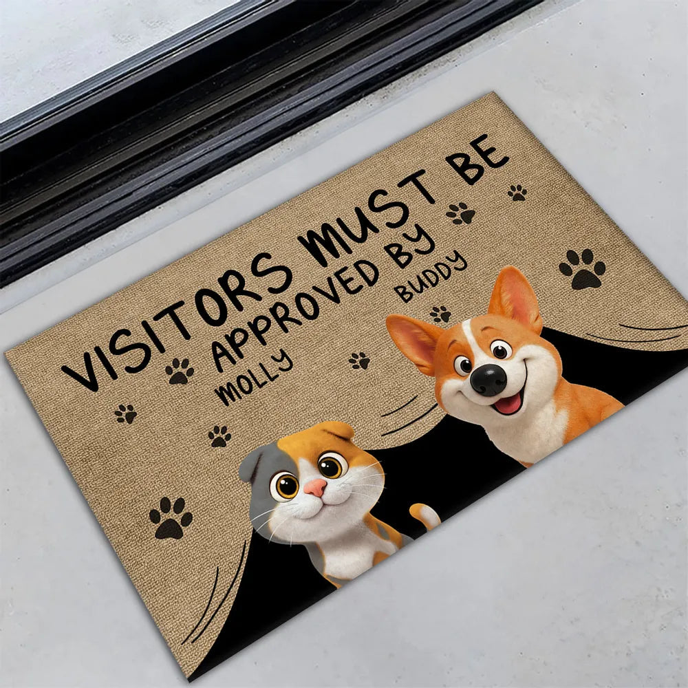 Custom Doormat with Cat & Dog Cartoon Design for Pet Lovers