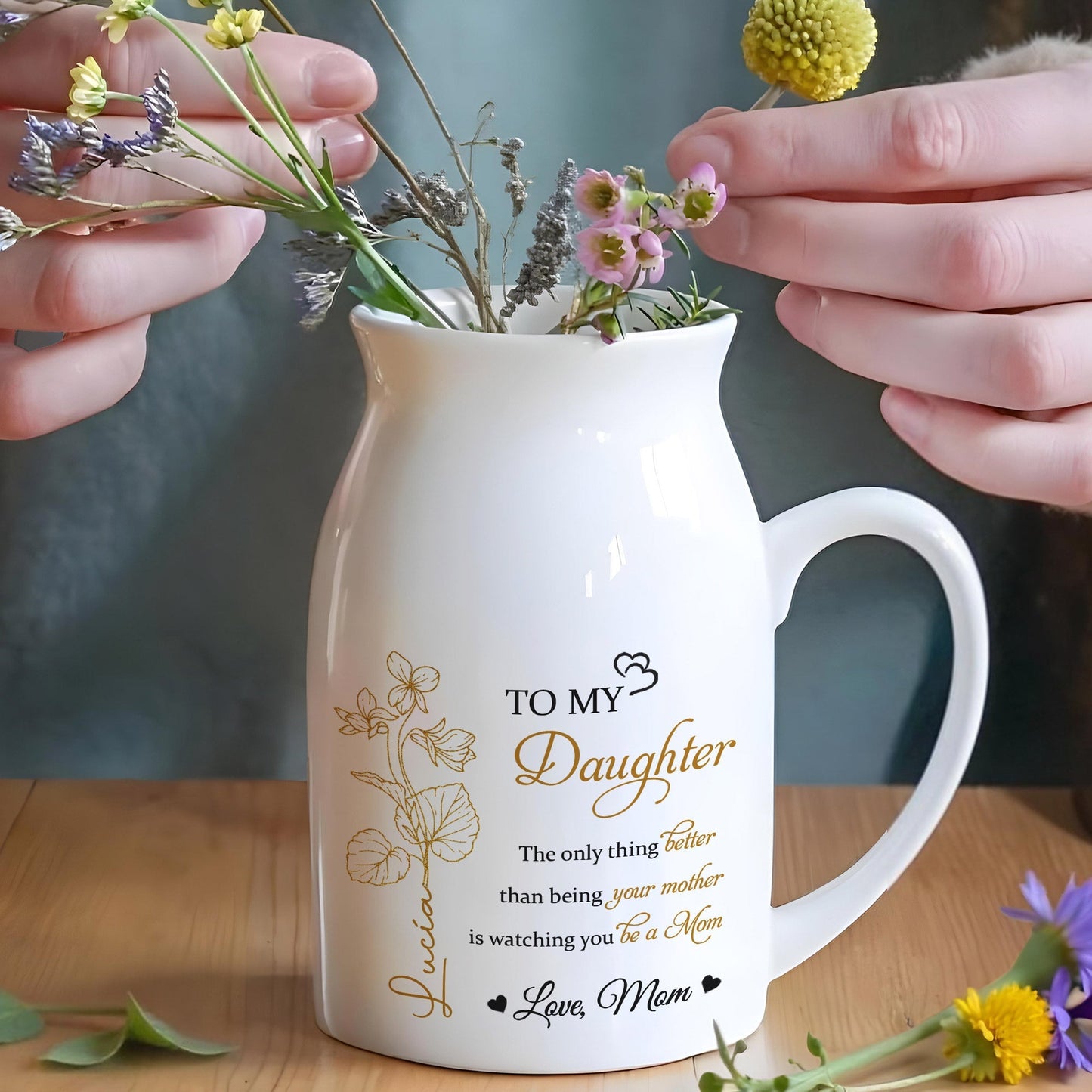 Personalized Handled Vase & Ceramic Mug - Heartfelt Gift for Daughter from Mom – Elegant Keepsake for Mother's Day & Special Occasions