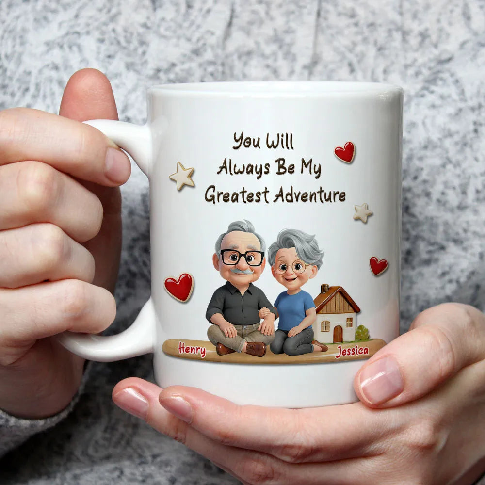 Personalized White Ceramic Mug With 'You Will Always Be My Greatest Adventure' Cute Couple Art Unique Gift for Husband or Wife