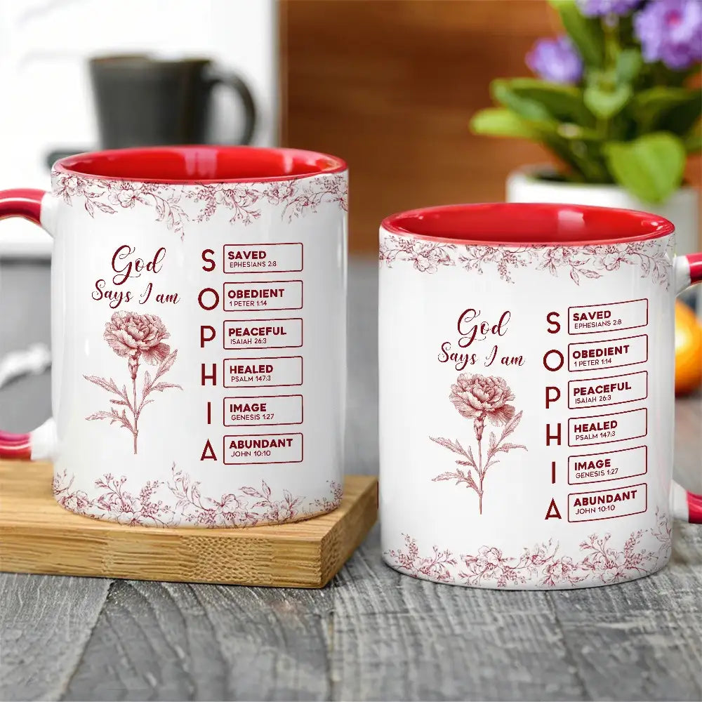 White Ceramic Mug with Bible Verses and Blue Floral Design, Faithful and Heartwarming Gift
