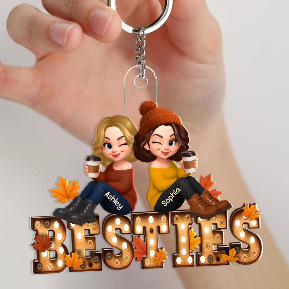Cartoon Best Friends Acrylic Keychain, Cozy Fall Accent, Gift-Ready Keepsake for Friendship