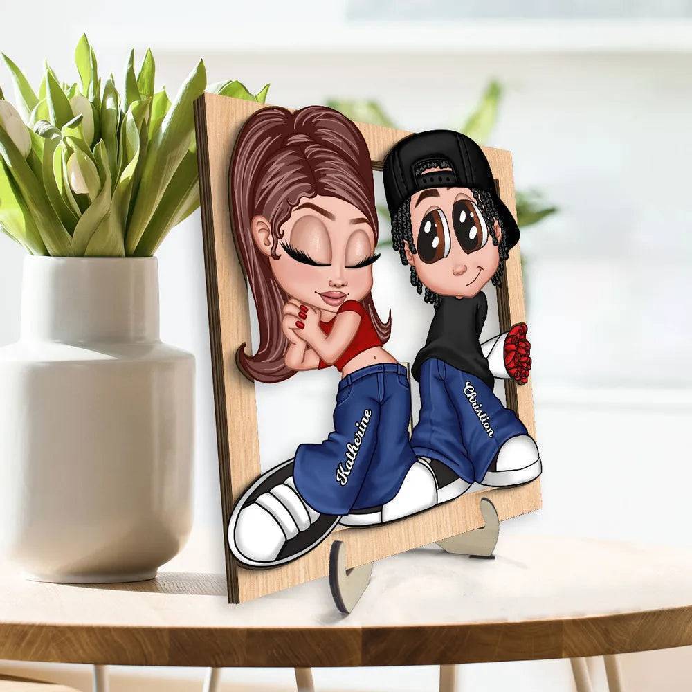 Custom LED Plaque - Adorable Couple with Romantic Heart Scene - Unique Gift for Boyfriend & Girlfriend