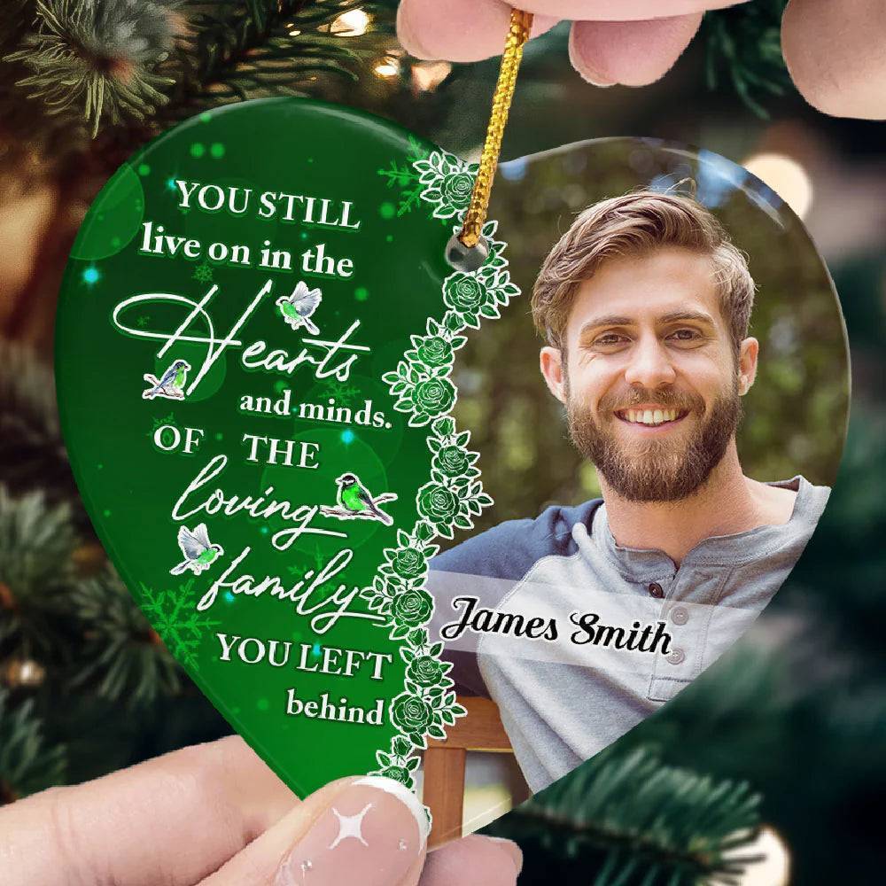 Acrylic Ornament Memorial Heart - Custom Photo, Deep Red Floral, Holiday Tree Keepsake - Unique Gift for Family