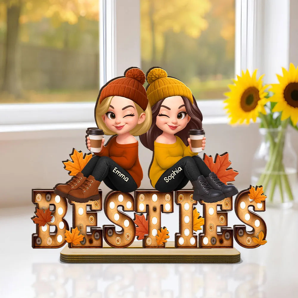 Personalized Wooden Plaque for Sisters, Autumn Theme, Perfect Gift for Best Friends
