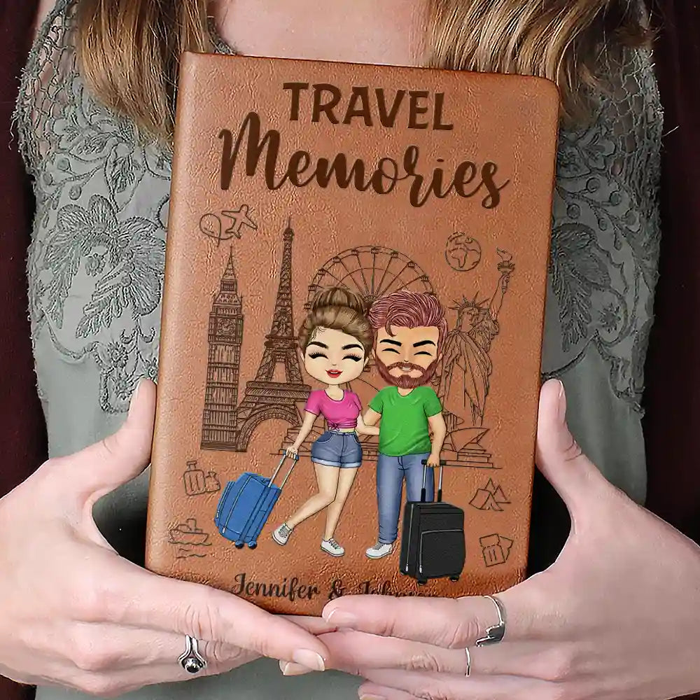 Personalized Our Adventure Book Leather Journal for Couples, Cute Travel Cartoon Cover, Unique Gift for Him or Her