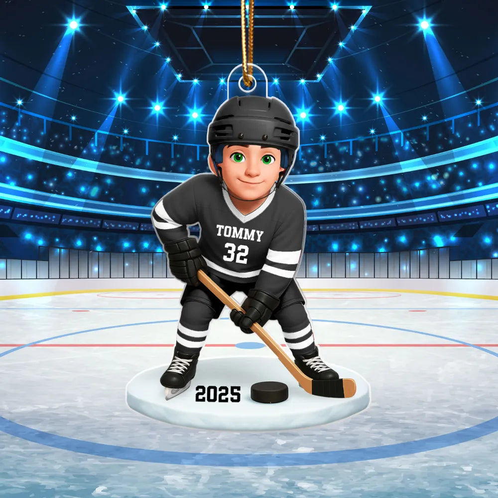 Personalized Hockey Acrylic Ornament for Kids – Custom Player Design Christmas Gift & Festive Decor