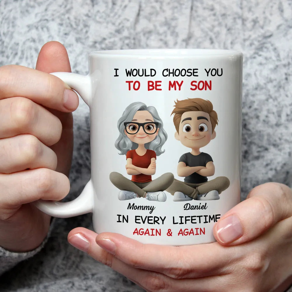White Ceramic Mug with Heartwarming Mom and Son Design, Perfect Gift Choice