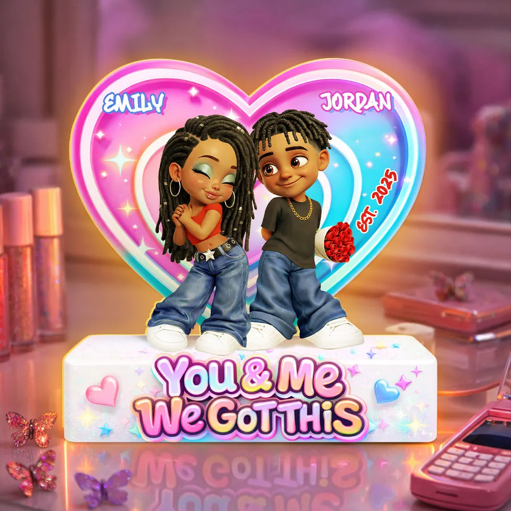 Personalized You & Me We Got This Heart Acrylic Light Box, Cute Cartoon Couple Bedroom Glow, Unique Gift for Him or Her