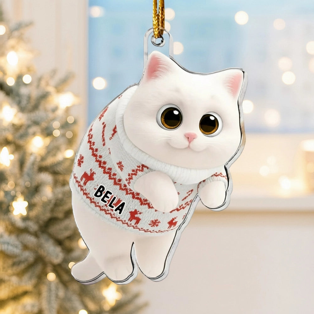Acrylic Ornament - Cute Cat in Holiday Sweater, Customizable Tree Decor, a Unique Gift for Cat Lovers