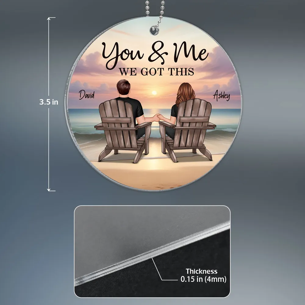 Acrylic Ornament with You & Me Couple Back View on Beach, High Clarity, Romantic and Surprise Gift