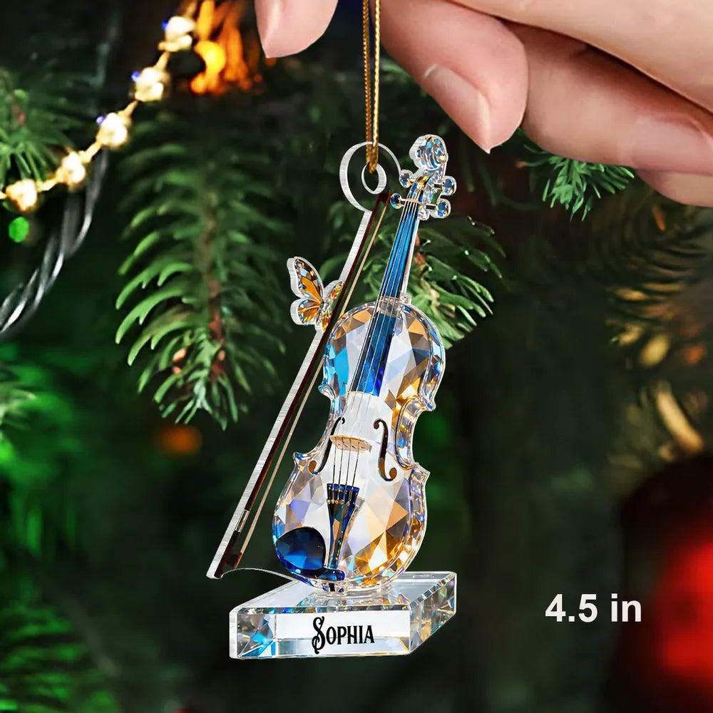 Custom Violin Acrylic Ornament in Sparkly Blue Tones for Holiday Celebration - Meaningful Music Gift That Stands Out