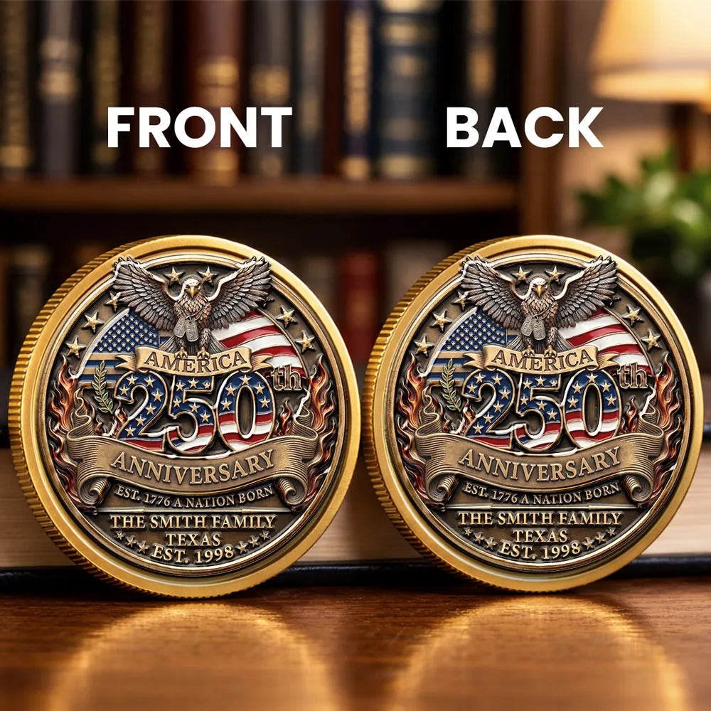 America 250th Anniversary Personalized Alloy Keepsake Coin, Patriotic Eagle & Flag Design, Unique Family Gift