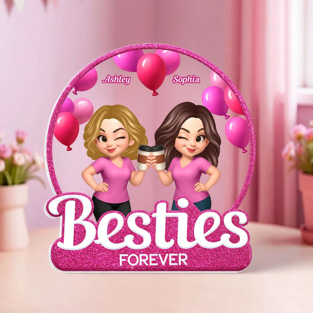 Personalized Best Friends Acrylic Block Plaque with Cartoon Illustration, Celebrate Friendship Moments, Perfect Gift Choice