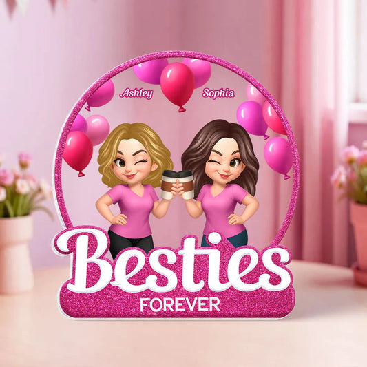 Personalized Best Friends Acrylic Block Plaque with Cartoon Illustration, Celebrate Friendship Moments, Perfect Gift Choice