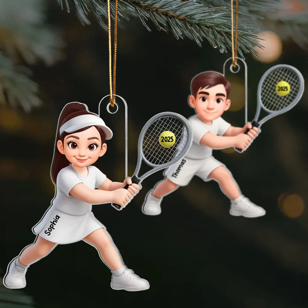 Personalized Tennis Player Acrylic Ornament for Christmas Tree Decor, Cute Cartoon Style Unique Gift for Tennis Lovers