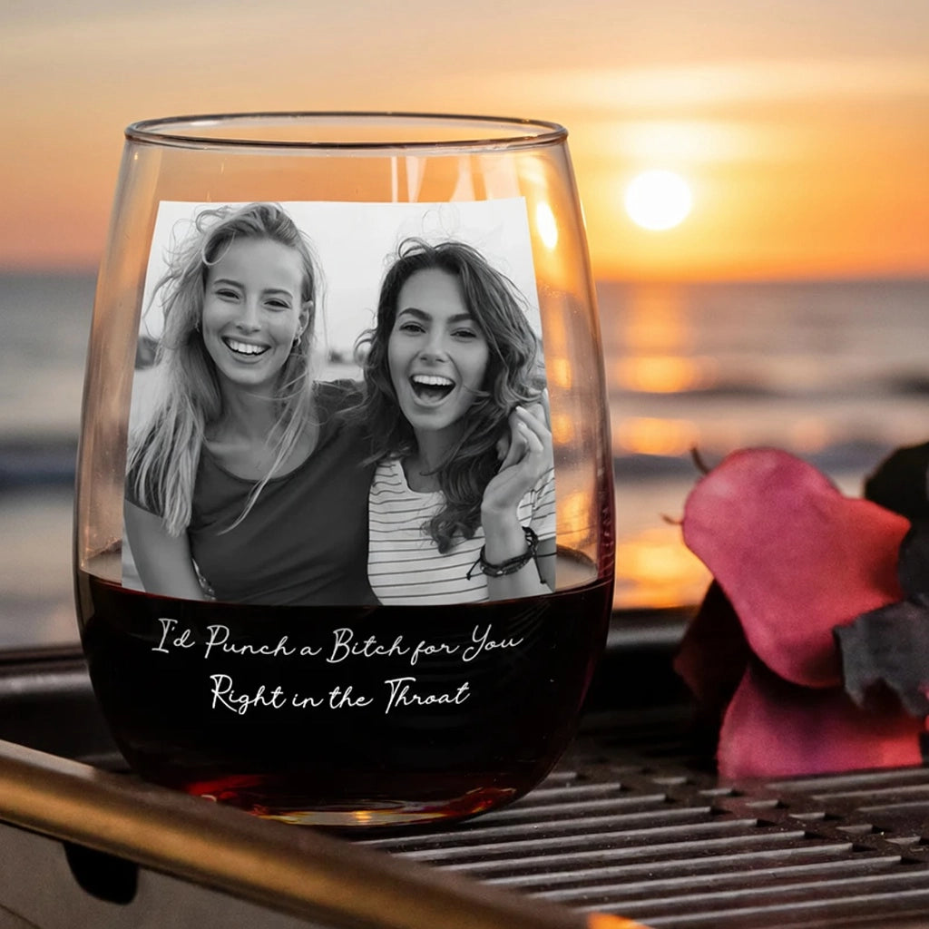 Personalized Best Friend Photo Wine Glass, Funny Friendship Quote Gift for Your Bestie, Unique Custom Keepsake