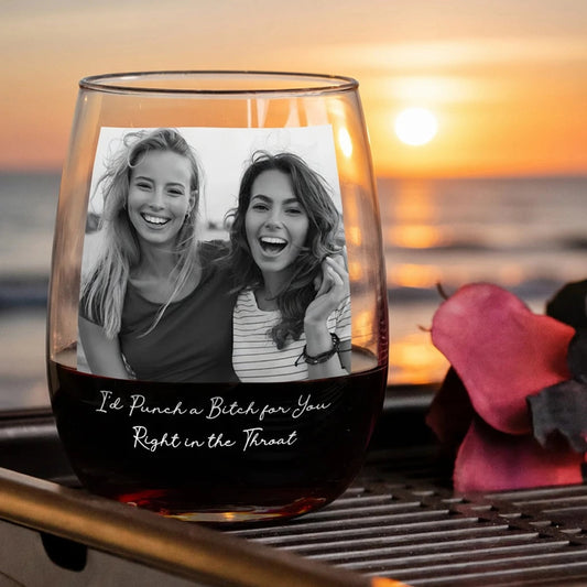 Personalized Best Friend Photo Wine Glass, Funny Friendship Quote Gift for Your Bestie, Unique Custom Keepsake